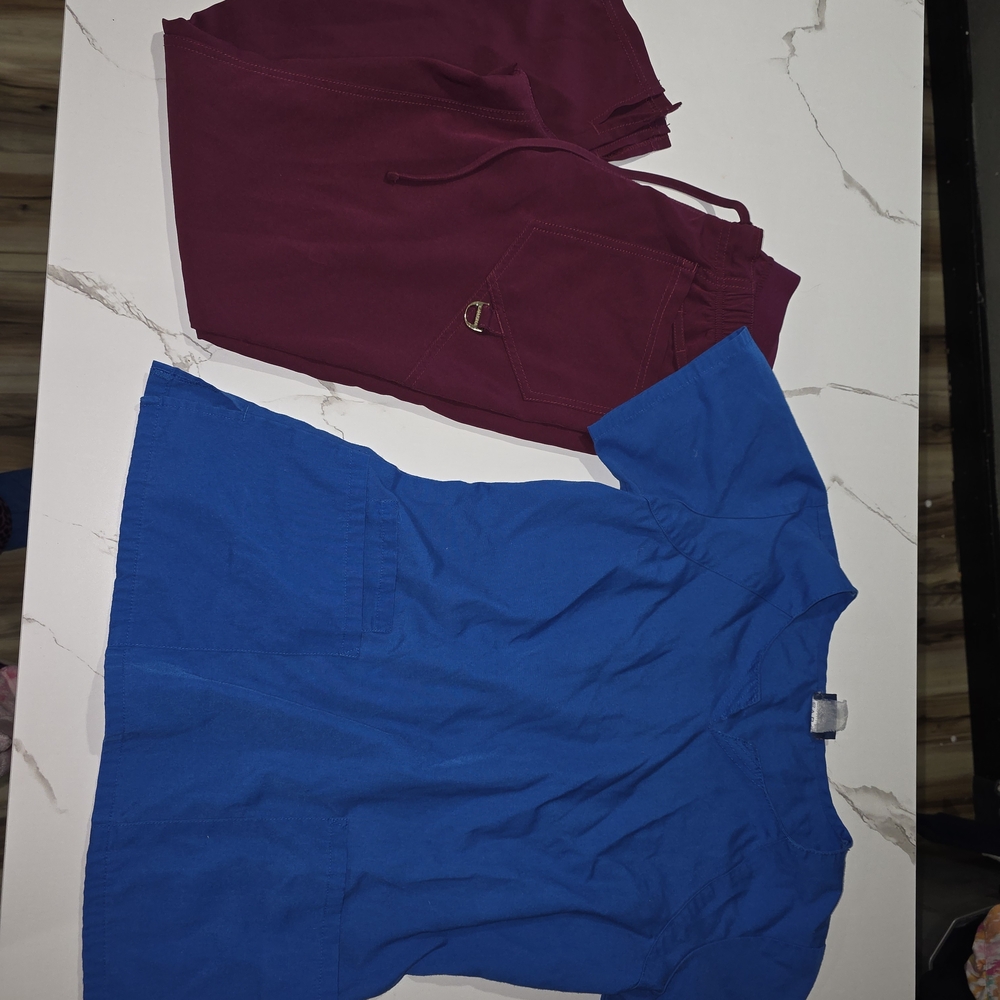 Cherokee Women's Blue and Burgundy Scrubs Outfit